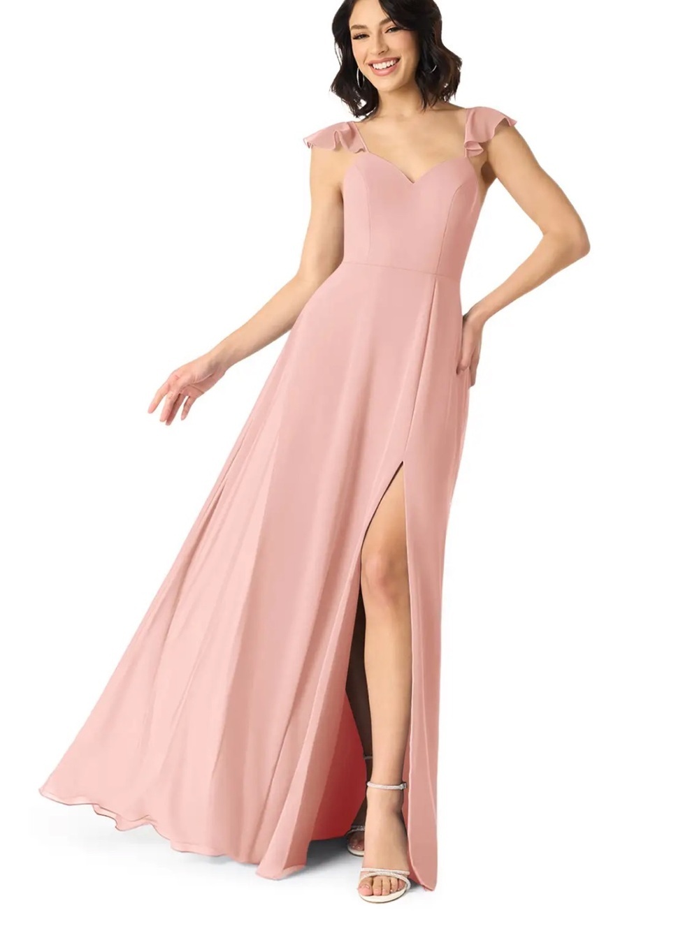 NWT Azazie Everett Rosette A-Line V-neck Ruched Chiffon Dress